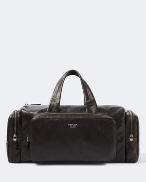 Prada Distressed Leather Duffel Bag - Black