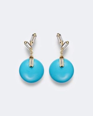 Suzanne Kalan Ohrringe Aus 18Kt Gelbgold Mit Diamanten Und Tuerkisen - Blau