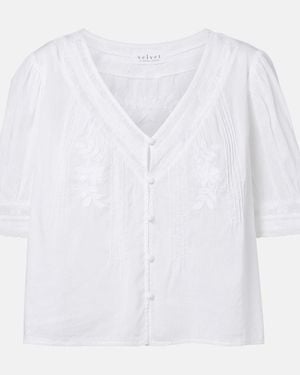 Velvet Mavis Lace-Trimmed Cotton Blouse - White