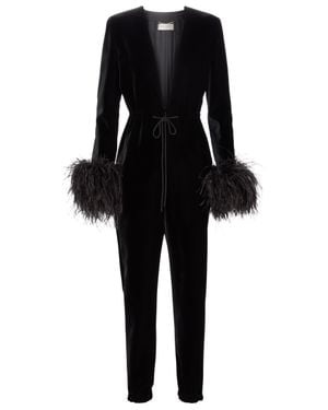 Saint Laurent Jumpsuit aus Samt mit Federn - Schwarz