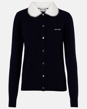 Miu Miu Cardigan De Cachemir Con Logo - Azul
