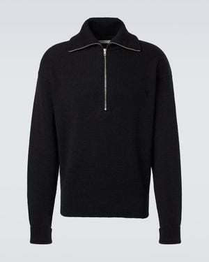 Lemaire Ribbed-Knit Wool Half-Zip Jumper - Black