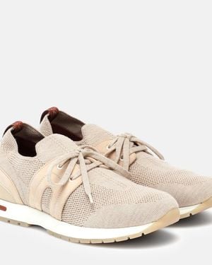 Loro Piana Lace-Up Sock-Ankle Trainers - Natural