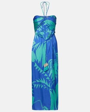 Poupette Collina Printed Strapless Midi Dress - Blue