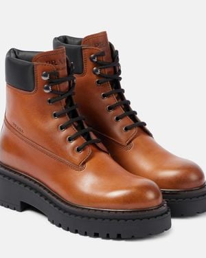 Prada Re-Nylon And Leather Lace-Up Boots - Brown