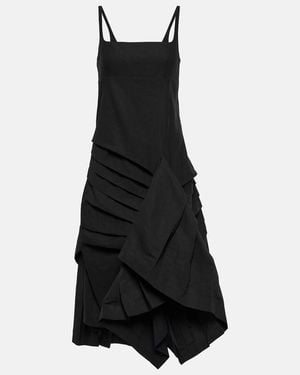 Dries Van Noten Draped Pleated Linen And Cotton Midi Dress - Black