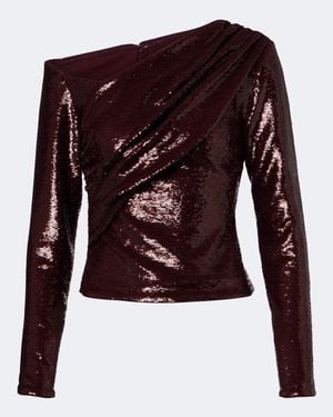 Roland Mouret Draped Sequined Asymmetric Top - Red