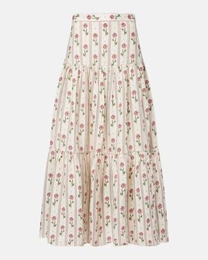 Agua Bendita Bergamota Floral Linen Maxi Skirt - Natural