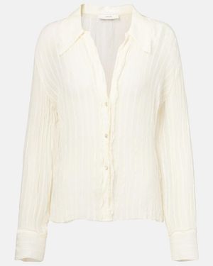 Vince Ruffled Striped Semi-Sheer Shirt - White