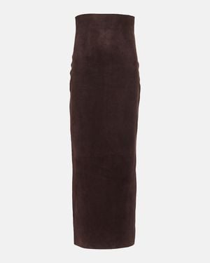 KHAITE Loxley Suede Pencil Skirt - Brown
