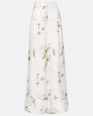 Erdem Floral Printed Silk Wide-Leg Pants - White