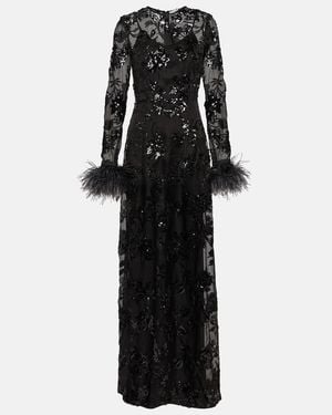 Erdem Feather-embellished Sequinned Silk-organza Gown - Black
