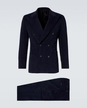 Thom Sweeney Double-Breasted Brushed Cotton Suit - Blue
