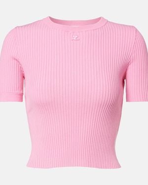 Courreges Logo Ribbed-Knit Crop Top - Pink