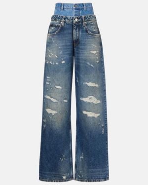 Dolce & Gabbana Distressed Layered High-Rise Wide-Leg Jeans - Blue