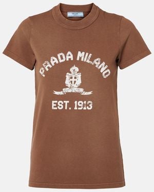 Prada Washed T-Shirt With Logo Print - Brown