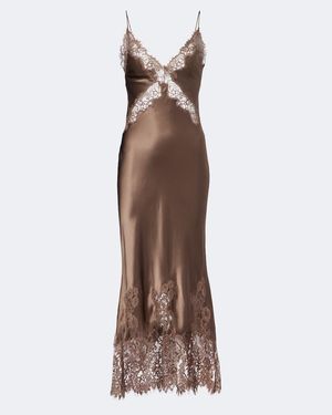 Rebecca Vallance Ellen Lace-Trimmed Silk Slip Dress - Brown