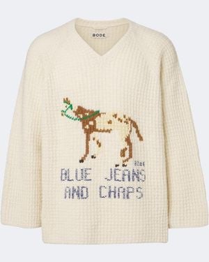 Bode Show Waffle-Knit Intarsia Wool Sweater - Natural
