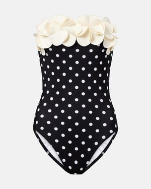 Karla Colletto Floral-Applique Polka-Dot Swimsuit - Black