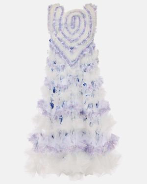 SUSAN FANG Embellished Ruffled Tulle Midi Dress - Blue