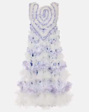 SUSAN FANG Embellished Ruffled Tulle Midi Dress - Blue