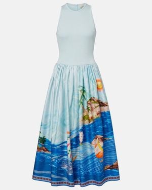 ALÉMAIS Printed Cotton Midi Dress - Blue