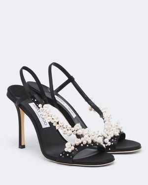 Jimmy Choo Verzierte Slingback-Sandalen Irina Aus Satin - Schwarz
