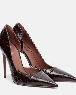 Paris Texas Vera Croc-Effect Leather Court Shoes - Brown