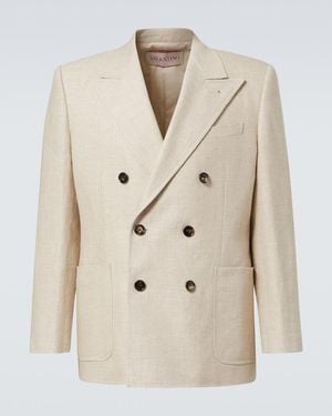Valentino Double-Breasted Linen-Blend Blazer - Natural