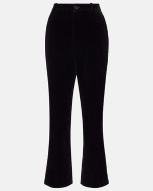 Saint Laurent Cotton Velvet Cropped Flared Trousers - Blue