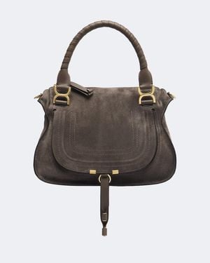Chloé Schultertasche Marcie Medium Aus Veloursleder - Braun