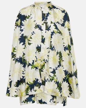 Oscar de la Renta Floral Cotton-Blend Blouse - Green