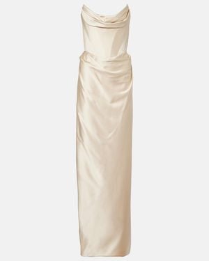 Vivienne Westwood Galaxy Draped Crepe Satin Bustier Gown - Natural