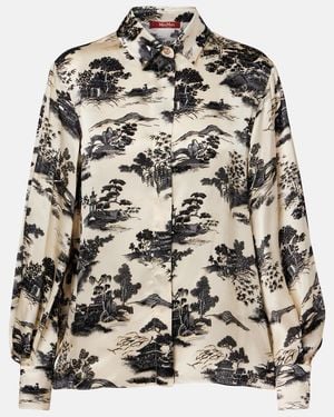 Max Mara Vetro Printed Silk Satin Shirt - White
