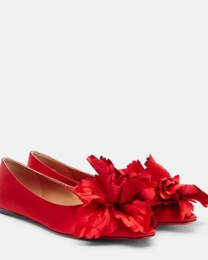 Ferragamo Gemy Floral-Applique Satin Ballet Flats - Red