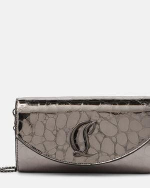Christian Louboutin Loubi54 Metallic Leather Wallet On Chain - Grey
