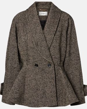 Chloé Abrigo En Mezcla De Lana Espigado Con Peplum - Marrón
