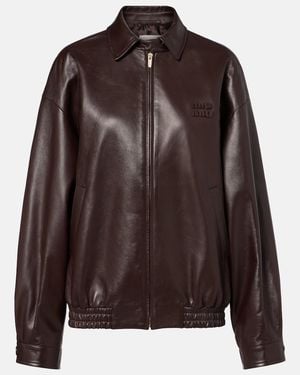 Miu Miu Logo Leather Jacket - Brown