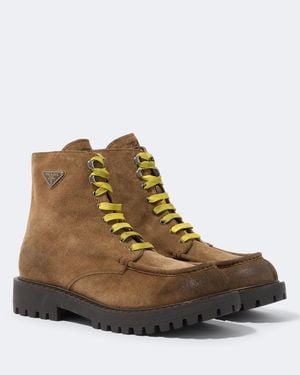 Prada Suede Lace-Up Boots - Brown