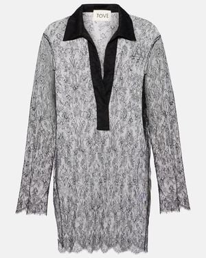 TOVE Lucie Floral Lace Silk Top - Grey