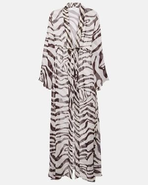 Alexandra Miro Betty Zebra-Print Chiffon Kaftan - White