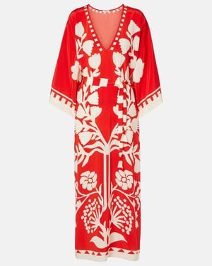 Eres Caftan Holi De Seda Estampado Con Cinturon - Rojo