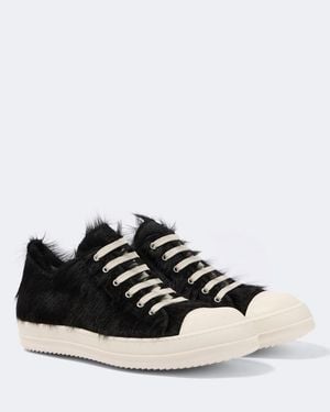 Rick Owens Low Sneaks Calf Hair Trainers - Black