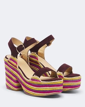 Gabriela Hearst Sardis Suede And Raffia Platform Sandals - Pink