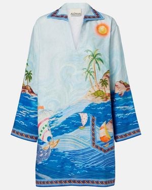 ALÉMAIS Island Printed Linen Minidress - Blue
