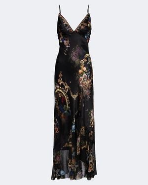 CAMILLA Floral Silk Satin Slip Dress - Black