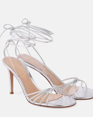 Gianvito Rossi Gwyneth Metallic Leather Sandals - White
