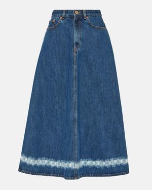 Valentino Vgold Distressed Denim Midi Skirt - Blue