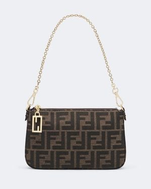 Fendi Tube Ff Zucca Pouch With Strap - Black