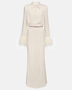 Roland Mouret Feather-Trimmed Crepe Maxi Shirt Dress - Natural